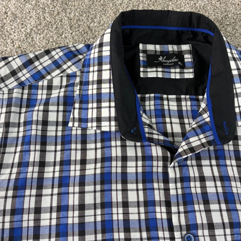 Amedeo‎ Exclusive Mens XL Plaid Button Down Short Sleeve Shirt Casual